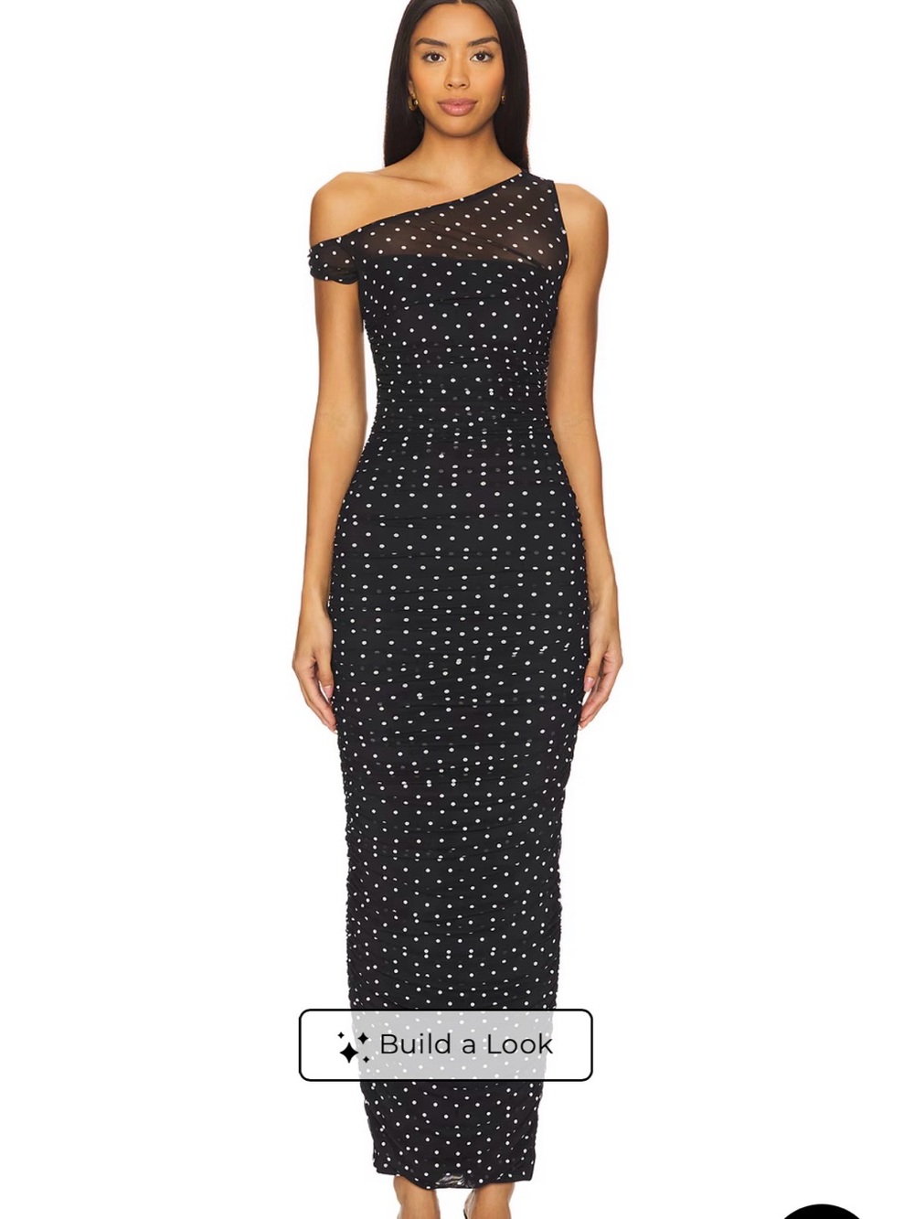 AFRM Black and White Polka Dot One-Shoulder Maxi Dress